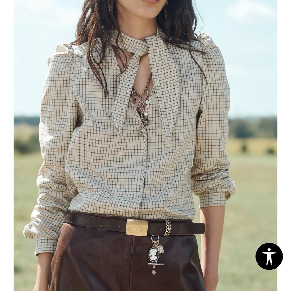 Zara limited edition plaid tie shirt